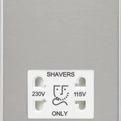 Knightsbridge SF8900BCW 2-Gang Dual Voltage Shaver Socket 115 V / 230V Brushed Chrome With White Inserts