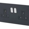Varilight 13AX 2-Gang DP Switched Plug Socket Jet Black With Black Inserts -British General Shop 68626 P
