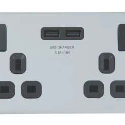LAP 13A 2-Gang SP Switched Socket + 3.1A 2-Outlet Type A USB Charger Polished Chrome With Black Inserts 8 LAP 13A 2-Gang SP Switched Socket + 3.1A 2-Outlet Type A USB Charger Polished Chrome With Black Inserts -British General Shop 6873P A1