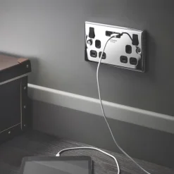 LAP 13A 2-Gang SP Switched Socket + 3.1A 2-Outlet Type A USB Charger Polished Chrome With Black Inserts 11 LAP 13A 2-Gang SP Switched Socket + 3.1A 2-Outlet Type A USB Charger Polished Chrome With Black Inserts -British General Shop 6873P A4
