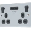 LAP 13A 2-Gang SP Switched Socket + 3.1A 2-Outlet Type A USB Charger Polished Chrome With Black Inserts 1 LAP 13A 2-Gang SP Switched Socket + 3.1A 2-Outlet Type A USB Charger Polished Chrome With Black Inserts -British General Shop 6873P P