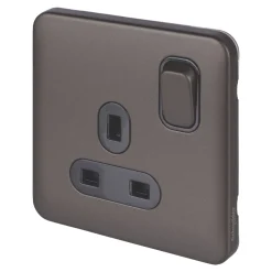 Schneider Electric Lisse Deco 13A 1-Gang SP Switched Plug Socket Mocha Bronze With Black Inserts