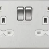 Knightsbridge FPR9904NBCW 13A 2-Gang SP Switched Socket + 2.4A 2-Outlet Type A USB Charger Brushed Chrome With White Inserts 2 Knightsbridge FPR9904NBCW 13A 2-Gang SP Switched Socket + 2.4A 2-Outlet Type A USB Charger Brushed Chrome With White Inserts -British General Shop 689TY P
