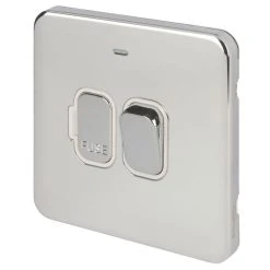 British General Shop 12 Schneider Electric Lisse Deco 13A Switched Fused Spur With LED Polished Chrome With White Inserts