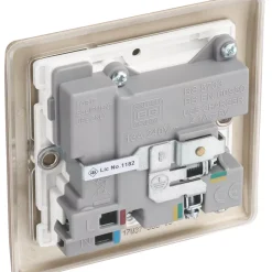 British General Nexus Metal 13A 1-Gang SP Switched Socket + 2.1A 2-Outlet Type A USB Charger Pearl Nickel With White Inserts -British General Shop 6911F A4