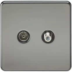 Knightsbridge SF0140BN 2-Gang Isolated Coaxial TV & F-Type Satellite Socket Black Nickel