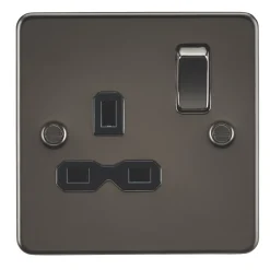 Knightsbridge 13A 1-Gang DP Switched Single Socket Gunmetal With Black Inserts