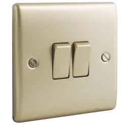 British General Nexus Metal 20A 2-Gang 2-Way Light Switch Pearl Nickel With Colour-Matched Inserts -British General Shop 69319 A1
