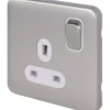Schneider Electric Lisse Deco 13A 1-Gang DP Switched Plug Socket Brushed Stainless Steel With White Inserts