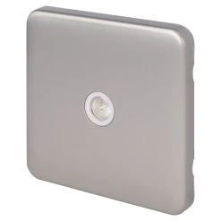 Schneider Electric Lisse Deco 1-Gang Coaxial TV / FM Socket Brushed Stainless Steel With White Inserts