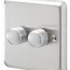 MK Albany Plus 2-Gang 2-Way Dimmer Switch Brushed Steel -British General Shop 703FF P