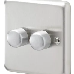 MK Albany Plus 2-Gang 2-Way Dimmer Switch Brushed Steel