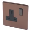 Varilight 13AX 1-Gang DP Switched Plug Socket Brushed Bronze With Black Inserts -British General Shop 7049H P