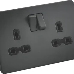 Knightsbridge SFR9000AT 13A 2-Gang DP Switched Double Socket Anthracite With Black Inserts -British General Shop 706TY A1