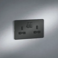 Knightsbridge SFR9000AT 13A 2-Gang DP Switched Double Socket Anthracite With Black Inserts -British General Shop 706TY A2