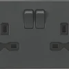 Knightsbridge SFR9000AT 13A 2-Gang DP Switched Double Socket Anthracite With Black Inserts -British General Shop 706TY P
