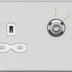 Knightsbridge SFR9LOCKBCW 13A Key Switch 1-Gang DP Switched Socket Brushed Chrome With White Inserts