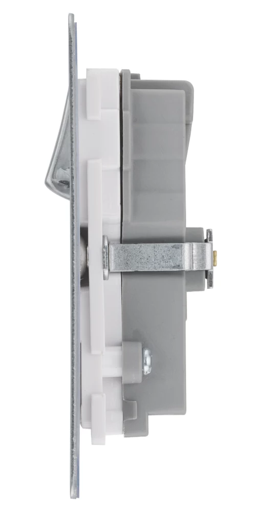 LAP 13A 2-Gang SP Switched Socket + 4.2A 2-Outlet Type A & C USB Charger Brushed Stainless Steel With White Inserts 5 LAP 13A 2-Gang SP Switched Socket + 4.2A 2-Outlet Type A & C USB Charger Brushed Stainless Steel With White Inserts - Image 3