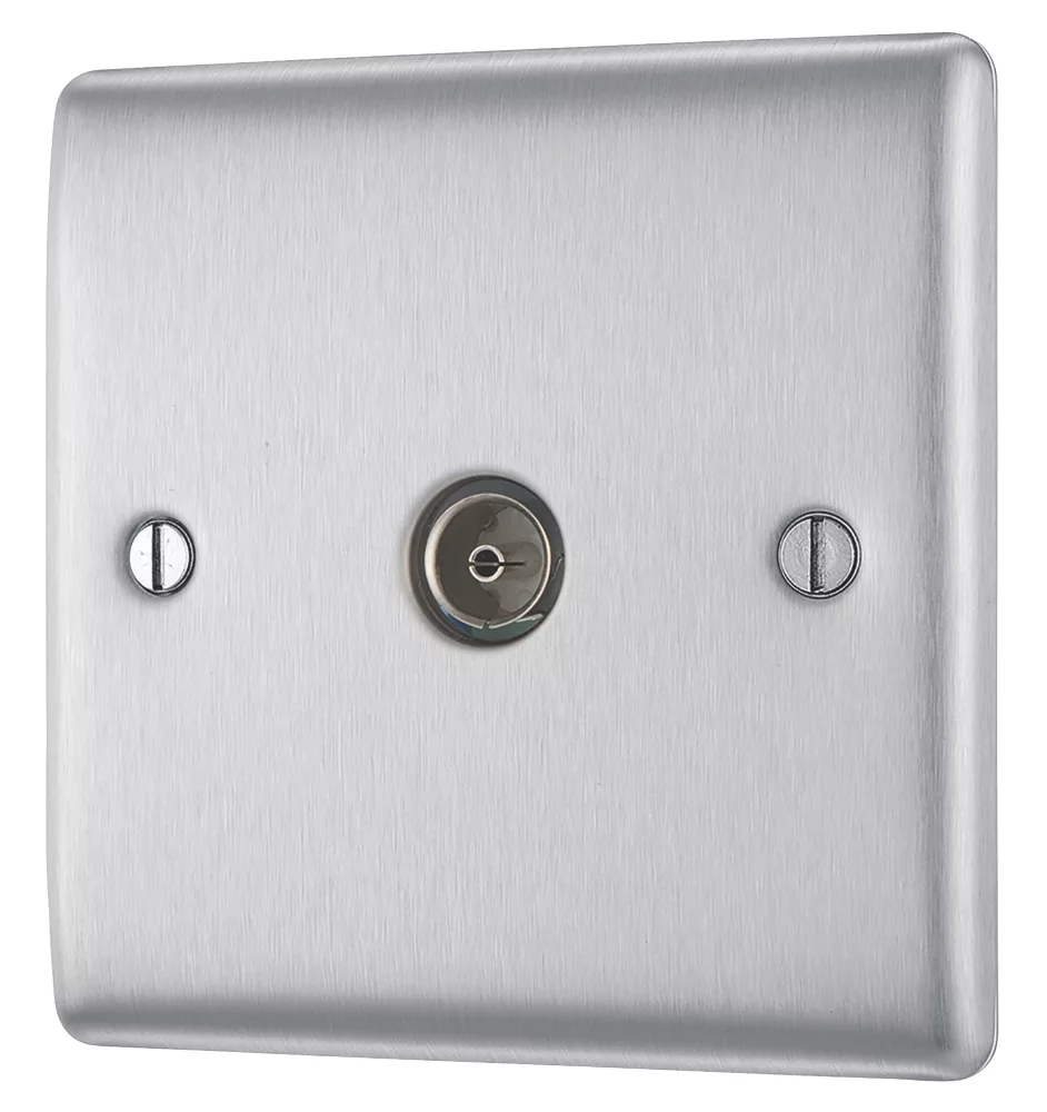 British General Nexus Metal 1-Gang Coaxial TV / FM Socket Brushed Steel 3 British General Nexus Metal 1-Gang Coaxial TV / FM Socket Brushed Steel