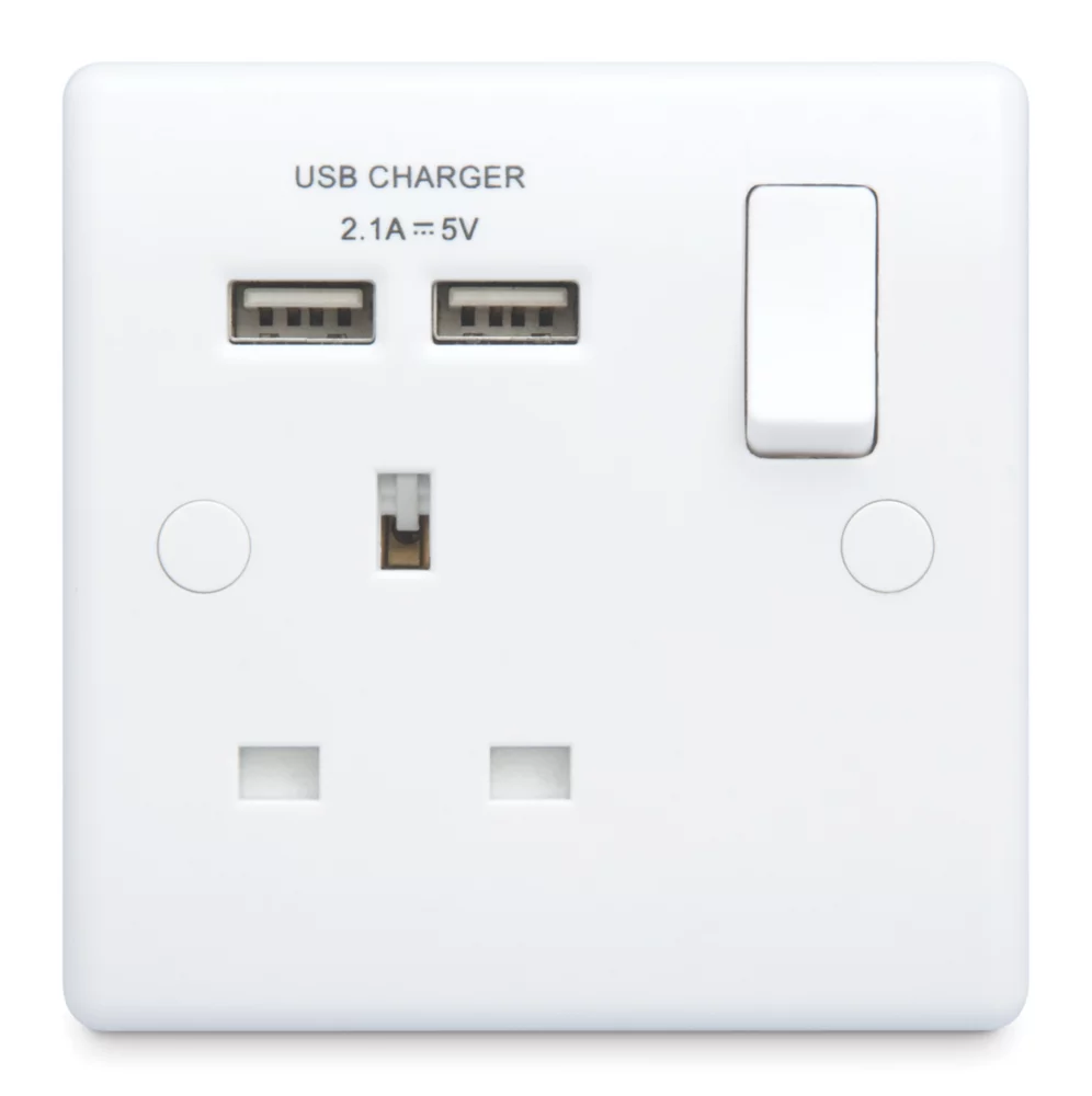 British General 800 Series 13A 1-Gang SP Switched Socket + 2.1A 2-Outlet Type A USB Charger White 4 British General 800 Series 13A 1-Gang SP Switched Socket + 2.1A 2-Outlet Type A USB Charger White - Image 2
