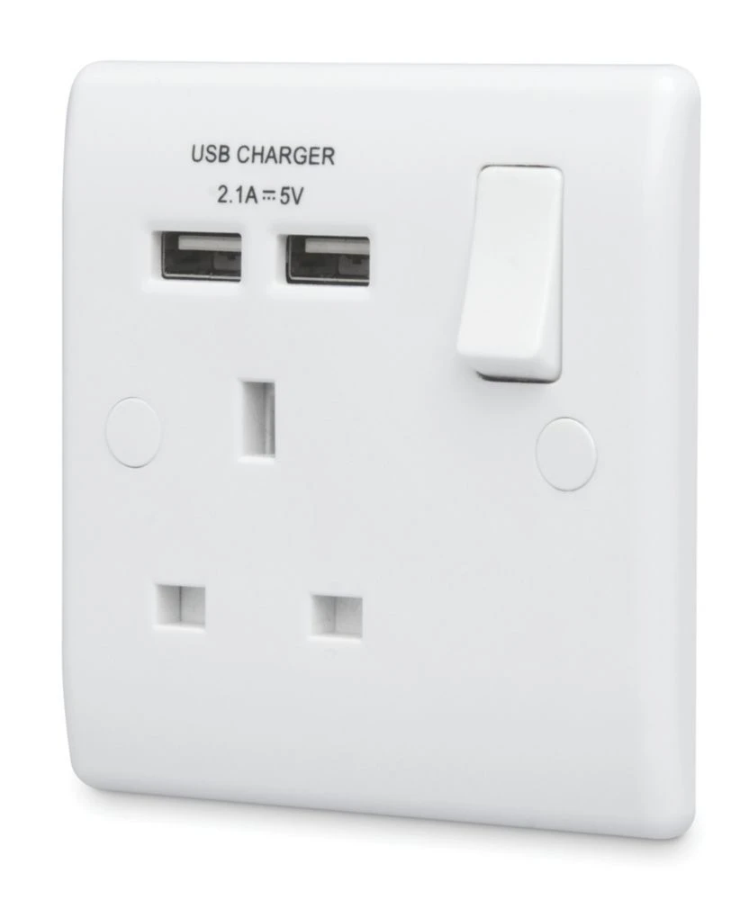 British General 800 Series 13A 1-Gang SP Switched Socket + 2.1A 2-Outlet Type A USB Charger White 3 British General 800 Series 13A 1-Gang SP Switched Socket + 2.1A 2-Outlet Type A USB Charger White