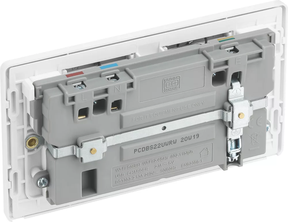 British General Evolve 13A 2-Gang SP Switched Double Socket With WiFi Extender + 2.1A 1-Outlet Type A USB Charger Brushed Steel With White Inserts 7 British General Evolve 13A 2-Gang SP Switched Double Socket With WiFi Extender + 2.1A 1-Outlet Type A USB Charger Brushed Steel With White Inserts - Image 5