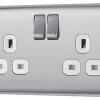 British General Nexus Metal 13A 2-Gang SP Switched Power Socket Brushed Steel With White Inserts -British General Shop 714XG P