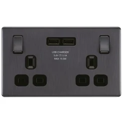 LAP 13A 2-Gang DP Switched Socket + 3.1A 2-Outlet Type A USB Charger Slate Grey With Black Inserts 7 LAP 13A 2-Gang DP Switched Socket + 3.1A 2-Outlet Type A USB Charger Slate Grey With Black Inserts -British General Shop 718KJ A1