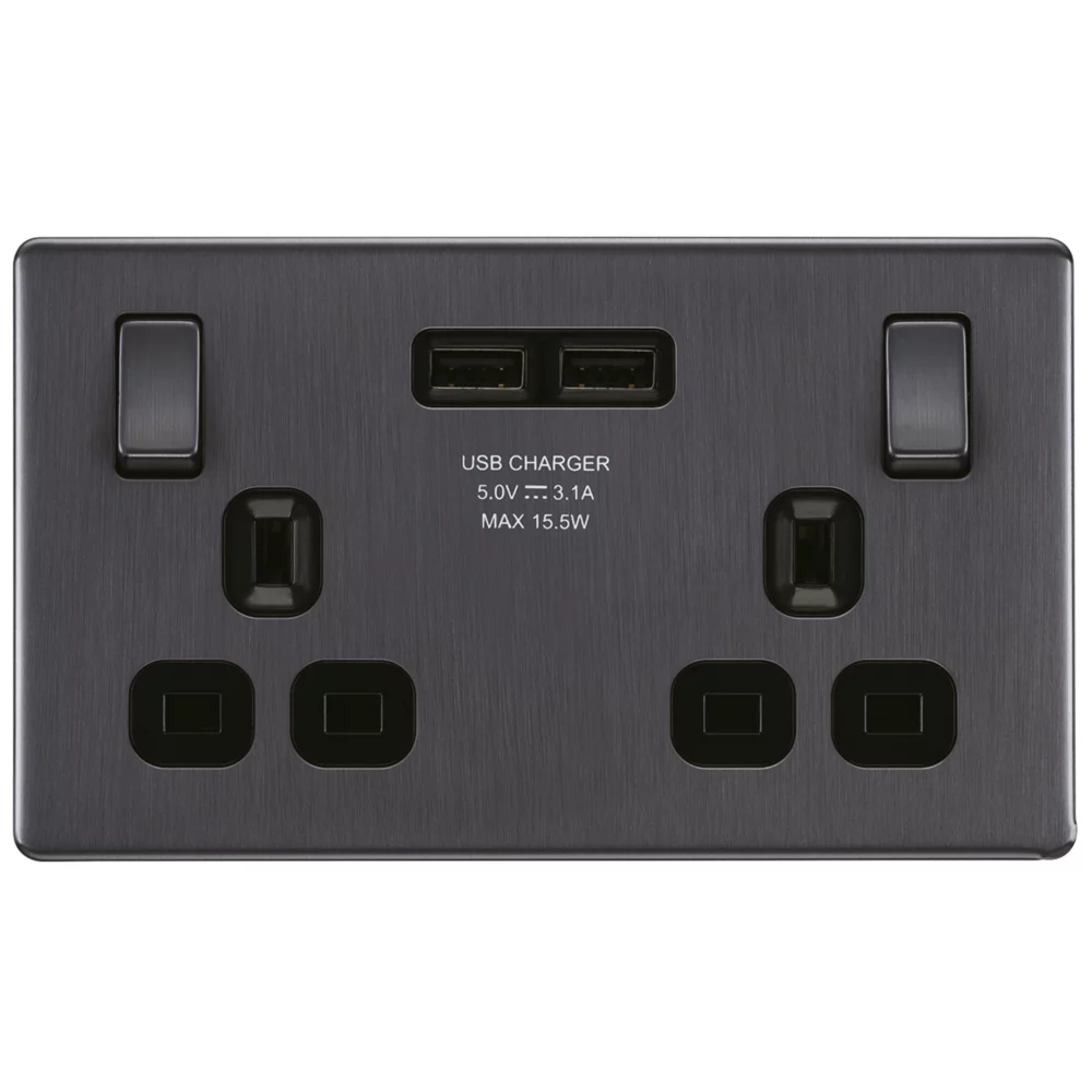 LAP 13A 2-Gang DP Switched Socket + 3.1A 2-Outlet Type A USB Charger Slate Grey With Black Inserts 4 LAP 13A 2-Gang DP Switched Socket + 3.1A 2-Outlet Type A USB Charger Slate Grey With Black Inserts - Image 2