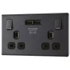 LAP 13A 2-Gang DP Switched Socket + 3.1A 2-Outlet Type A USB Charger Slate Grey With Black Inserts -British General Shop 718KJ P