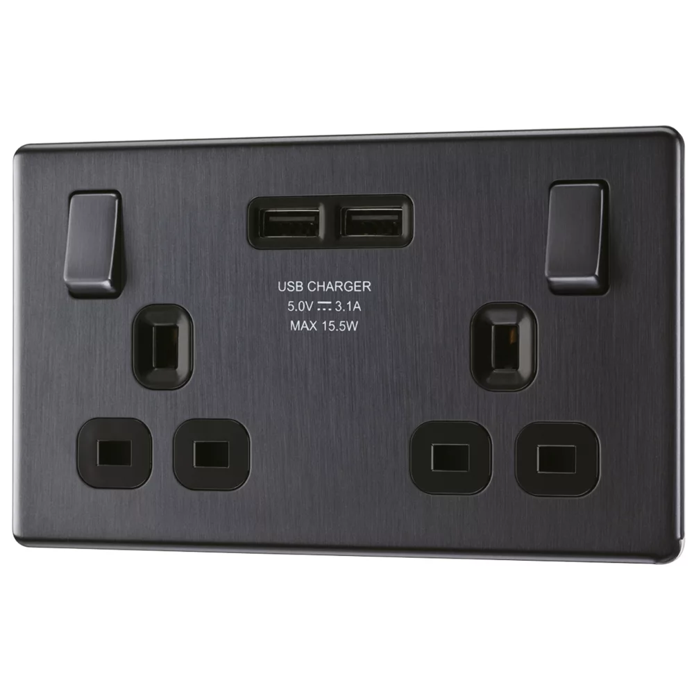 LAP 13A 2-Gang DP Switched Socket + 3.1A 2-Outlet Type A USB Charger Slate Grey With Black Inserts 3 LAP 13A 2-Gang DP Switched Socket + 3.1A 2-Outlet Type A USB Charger Slate Grey With Black Inserts