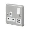 MK Contoura 13A 1-Gang DP Switched Socket + 2A 2-Outlet Type A USB Charger Grey With White Inserts
