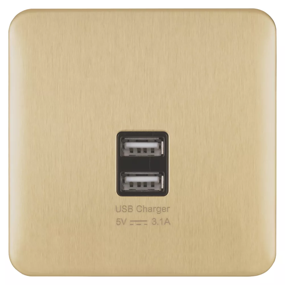 Schneider Electric Lisse Deco 3.1A 2-Outlet Type A USB Socket Satin Brass With Black Inserts 4 Schneider Electric Lisse Deco 3.1A 2-Outlet Type A USB Socket Satin Brass With Black Inserts - Image 2