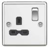 Knightsbridge CL7PC 13A 1-Gang DP Switched Single Socket Polished Chrome With Black Inserts 2 Knightsbridge CL7PC 13A 1-Gang DP Switched Single Socket Polished Chrome With Black Inserts -British General Shop 720VF P