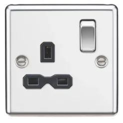 Knightsbridge CL7PC 13A 1-Gang DP Switched Single Socket Polished Chrome With Black Inserts