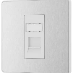 British General Evolve RJ45 Ethernet Socket Brushed Steel With White Inserts
