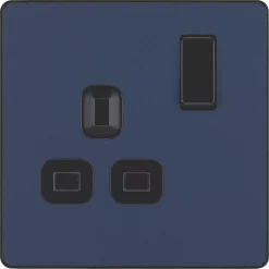 British General Evolve 13A 1-Gang SP Switched Socket Blue With Black Inserts -British General Shop 726RF A2