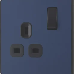 British General Evolve 13A 1-Gang SP Switched Socket Blue With Black Inserts -British General Shop 726RF A3