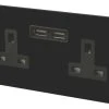 Varilight 13AX 2-Gang Unswitched Socket + 2.1A 2-Outlet Type A USB Charger Jet Black With Black Inserts