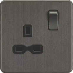Knightsbridge SFR7000SB 13A 1-Gang DP Switched Single Socket Smoked Bronze With Black Inserts