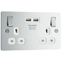 LAP 13A 2-Gang SP Switched Socket + 3.1A 2-Outlet Type A USB Charger Polished Chrome With White Inserts 9 LAP 13A 2-Gang SP Switched Socket + 3.1A 2-Outlet Type A USB Charger Polished Chrome With White Inserts -British General Shop 7325P A1