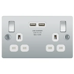 LAP 13A 2-Gang SP Switched Socket + 3.1A 2-Outlet Type A USB Charger Polished Chrome With White Inserts 10 LAP 13A 2-Gang SP Switched Socket + 3.1A 2-Outlet Type A USB Charger Polished Chrome With White Inserts -British General Shop 7325P A2