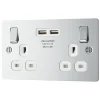 LAP 13A 2-Gang SP Switched Socket + 3.1A 2-Outlet Type A USB Charger Polished Chrome With White Inserts 2 LAP 13A 2-Gang SP Switched Socket + 3.1A 2-Outlet Type A USB Charger Polished Chrome With White Inserts -British General Shop 7325P P