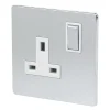 LAP 13A 1-Gang DP Switched Plug Socket Brushed Chrome With White Inserts -British General Shop 73307 P