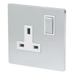 LAP 13A 1-Gang DP Switched Plug Socket Brushed Chrome With White Inserts