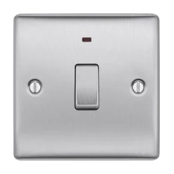 British General Nexus Metal 20A 1-Gang DP Control Switch Brushed Steel With LED -British General Shop 73493 A1