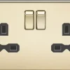 Knightsbridge SFR9000PB 13A 2-Gang DP Switched Double Socket Polished Brass With Black Inserts -British General Shop 736TY P