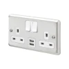 MK Contoura 13A 2-Gang DP Switched Socket + 2A 2-Outlet Type A USB Charger Brushed Stainless Steel With White Inserts -British General Shop 738RG P
