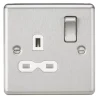 Knightsbridge CL7BCW 13A 1-Gang DP Switched Single Socket Brushed Chrome With White Inserts -British General Shop 740TY P