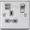 Knightsbridge CL9124BCG 13A 1-Gang SP Switched Socket + 2.4A 2-Outlet Type A USB Charger Brushed Chrome With Colour-Matched Inserts